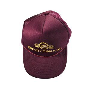 Vtg trucker hat Vine City Supply Inc 20th anniversary Maroon Mesh Cap Snapback